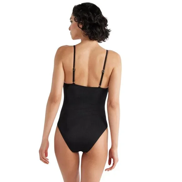 Lace Up One Piece Swimsuit, Black - Picture 2 of 6